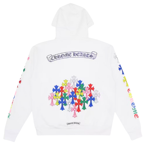 CHROME HEARTS CROSS MULTI COLOR HOODIE WHITE